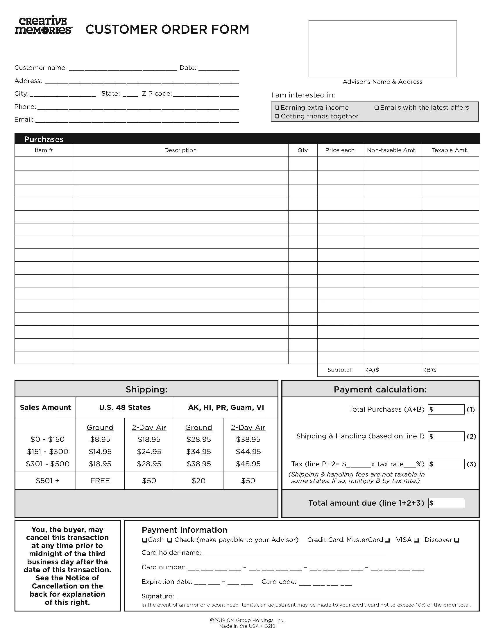 Creative Memories Order Forms (50/pack) - Image 4